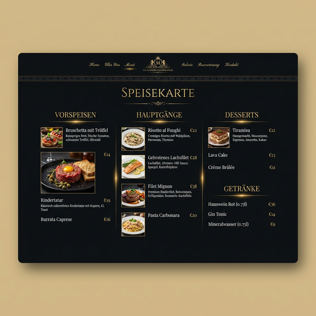 Digitale Speisekarte — Menü Design Beispiel